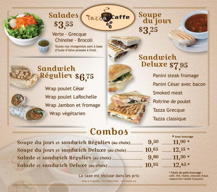 Le menu des repas au Tazza CAFFE